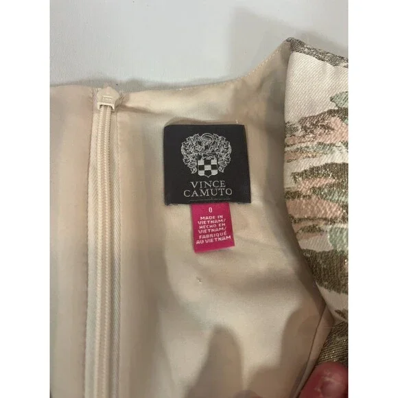 VINCE CAMUTO Women Blush Metallic Jacquard Pleated Cap Fit & Flare Dress 0 - Picture 15 of 16